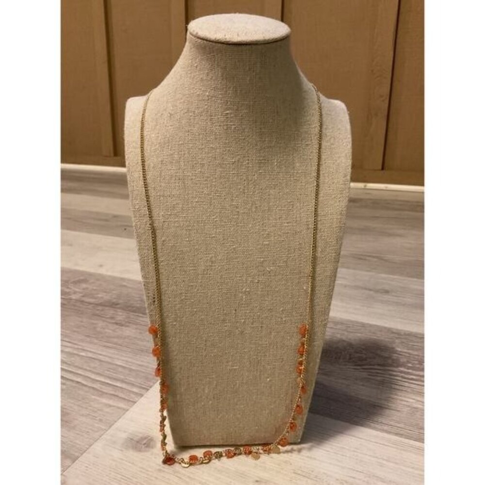 Taramanda Gold Tone Necklace With Long Orange Beads